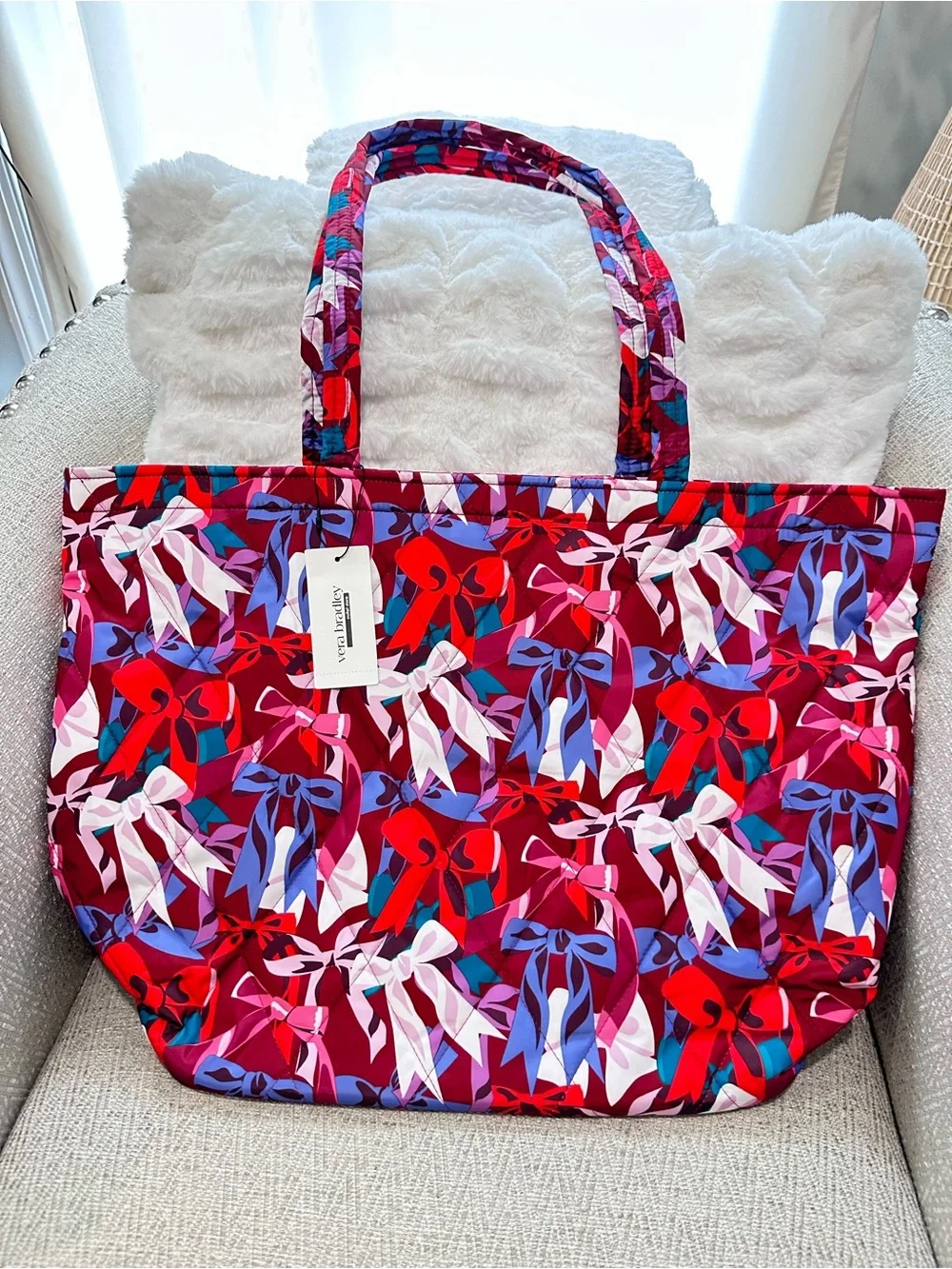 Vera Bradley Grand Tote in Bow Show Quilted Ribbon-Print Tote